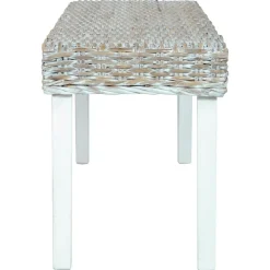 vidaXL bænk 110 cm naturlig kubu-rattan massivt mahognitræ hvid