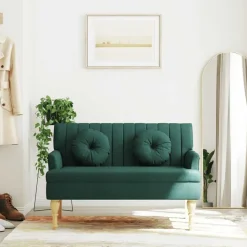 vidaXL bænk med hynder 113x64,5x75,5 cm stof mørkegrøn