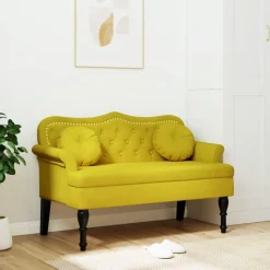 vidaXL bænk med hynder 120,5x65x75 cm velour gul