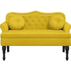 vidaXL bænk med hynder 120,5x65x75 cm velour gul
