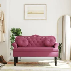 vidaXL bænk med hynder 120,5x65x75 cm velour vinrød