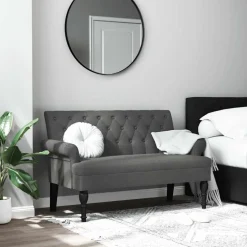vidaXL bænk med ryglæn mørkegrå 120x62x75,5 cm stof