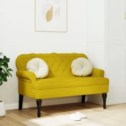 vidaXL bænk med ryglæn 119,5x64,5x75 cm velour gul