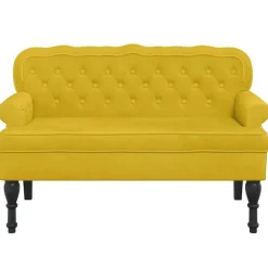 vidaXL bænk med ryglæn 119,5x64,5x75 cm velour gul