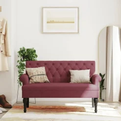 vidaXL bænk med ryglæn 120x62x75,5 cm stof vinrød