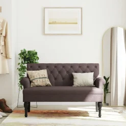 vidaXL bænk med ryglæn 120x62x75,5 cm stof mørkebrun
