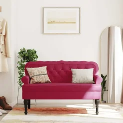 vidaXL bænk med ryglæn 119,5x64,5x75 cm velour vinrød