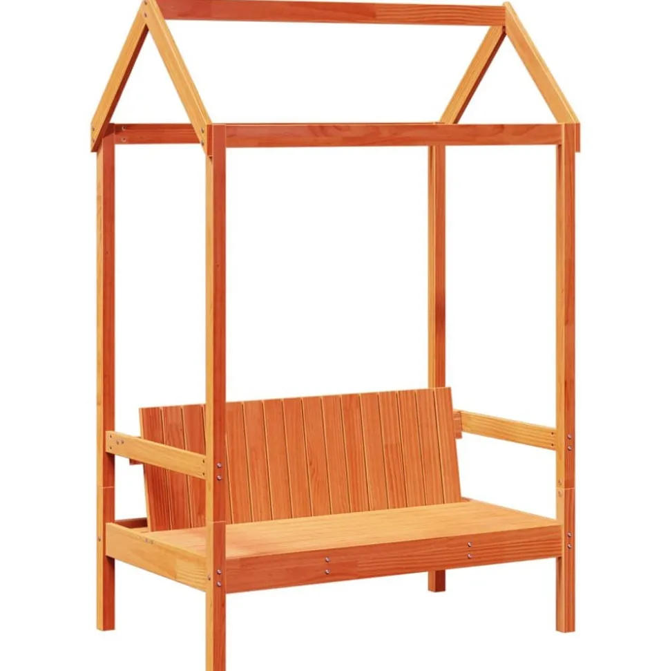 vidaXL bænk med tag 117,5x70x176,5 cm massivt fyrretræ gyldenbrun