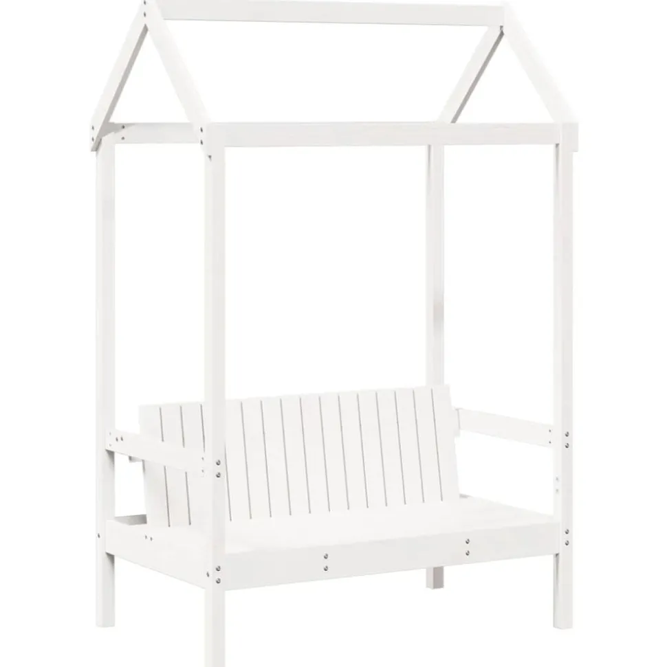 vidaXL bænk med tag 117,5x70x176,5 cm massivt fyrretræ hvid