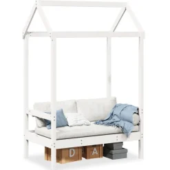 vidaXL bænk med tag 117,5x70x176,5 cm massivt fyrretræ hvid