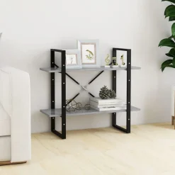 vidaXL bogreol med 2 hylder 80x30x70 cm konstrueret træ betongrå