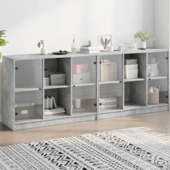 vidaXL bogreol med låger 204x37x75 cm konstrueret træ betongrå