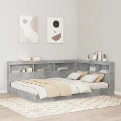 vidaXL Bogreol Seng Betongrå 140 x 200 cm Konstrueret træ