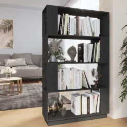 vidaXL bogreol/rumdeler 80x25x132 cm massivt fyrretræ grå