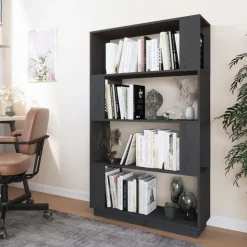 vidaXL bogreol/rumdeler 80x25x132 cm massivt fyrretræ grå