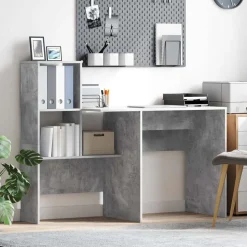 vidaXL Bord med hylde Beton Grå 131,5 x 50 x 106,5 cm Konstrueret træ