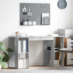 vidaXL Bord med hylde Beton Grå 130 x 50,5 x 75 cm Konstrueret træ