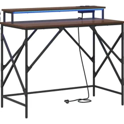 vidaXL Bord med hylde Brun eg 100 x 50 x 86,5 cm Konstrueret træ
