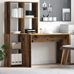 vidaXL Bord med hylde Gammelt træ 138,5 x 55 x 143 cm Konstrueret træ