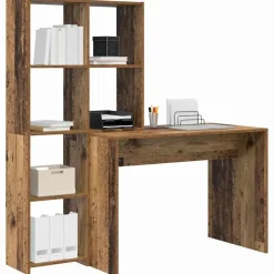 vidaXL Bord med hylde Gammelt træ 138,5 x 55 x 143 cm Konstrueret træ