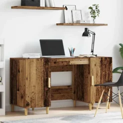 vidaXL Bord med hylde Gammelt træ 140 x 50 x 75 cm Konstrueret træ