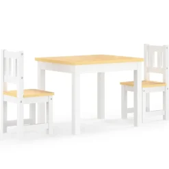 vidaXL bord- og stolesæt til børn 3 dele MDF hvid og beige