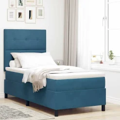 vidaXL Box spring seng med madras Mørk blå 80 x 200 cm Fløjl