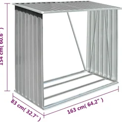 vidaXL brændeskur til haven galvaniseret stål 163 x 83 x 154 cm grå