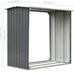 vidaXL brændeskur til haven galvaniseret stål 172 x 91 x 154 cm grå