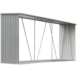 vidaXL brændeskur til haven galvaniseret stål 330x84x152 cm grå