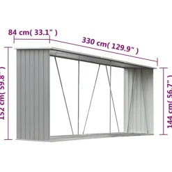 vidaXL brændeskur til haven galvaniseret stål 330x84x152 cm grå