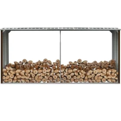 vidaXL brændeskur til haven 330 x 92 x 153 cm galvaniseret stål brun