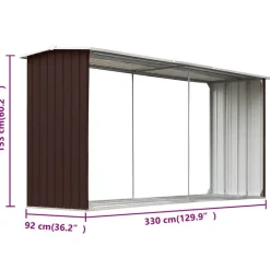 vidaXL brændeskur til haven 330 x 92 x 153 cm galvaniseret stål brun