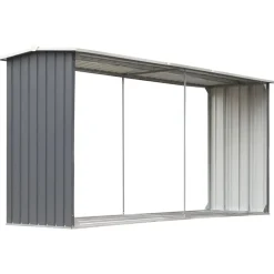 vidaXL brændeskur til haven galvaniseret stål 330 x 92 x 153 cm grå