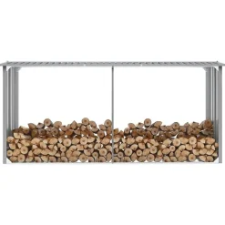 vidaXL brændeskur til haven galvaniseret stål 330 x 92 x 153 cm grå