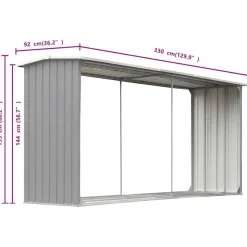 vidaXL brændeskur til haven galvaniseret stål 330 x 92 x 153 cm grå