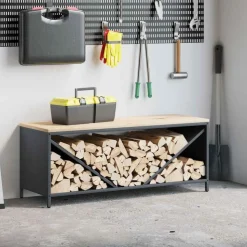 vidaXL brændestativ med trætop 100,5x35,5x40 cm antracitgrå