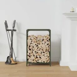vidaXL brændestativ 44x28x65 cm koldvalset stål olivengrøn