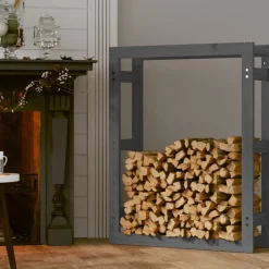 vidaXL brændestativ 80x25x100 cm massivt fyrretræ grå
