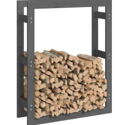 vidaXL brændestativ 80x25x100 cm massivt fyrretræ grå