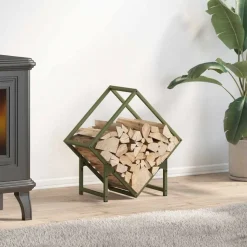 vidaXL brændestativ 50x25x50 cm koldvalset stål olivengrøn