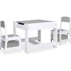 vidaXL børnebord med 2 stole MDF hvid