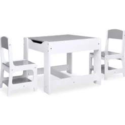vidaXL børnebord med 2 stole MDF hvid