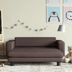 vidaXL børnesofa med fodskammel 100x50x30 cm kunstlæder brun