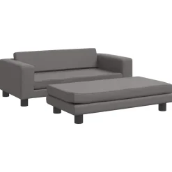 vidaXL børnesofa med fodskammel 100x50x30 cm kunstlæder grå