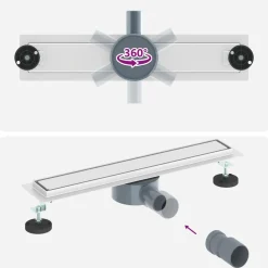 vidaXL Bruserafløb 2-i-1 med 360° Siphon Sølv 54 x 11 x 9,5 cm