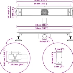 vidaXL Bruserafløb 2-i-1 med 360° Siphon Sølv 54 x 11 x 9,5 cm