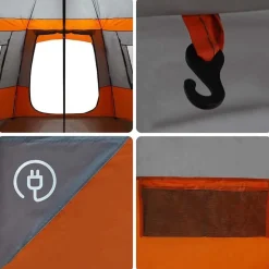 vidaXL Cabin tent til 12 personer Grå og orange 405 x 405 x 273 cm