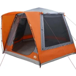vidaXL Camping telt Hytte Grå og orange 420 x 420 x 227 cm Polyester