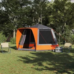 vidaXL Camping telt Hytte Grå og orange 420 x 420 x 227 cm Polyester